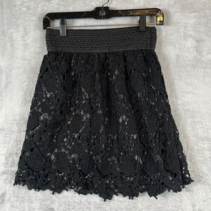 Coco + Carmen Womens S Stretch Lace Mini Skirt Smocked Waist Black Whimsigoth